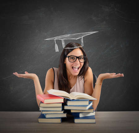 Student after much study arrives at graduationの写真素材