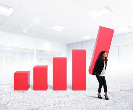 Businesswoman with fatigue up the company profitの写真素材