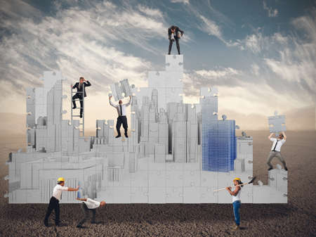 Business team together builds in the desertの写真素材