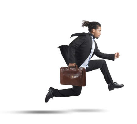 Entrepreneur runs to achieve his career goalsの写真素材