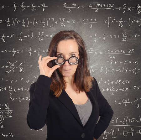 Eccentric nerd math teacher asks the studentsの写真素材