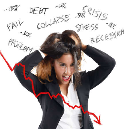 Businesswoman screaming furiously because of lower profitsの写真素材