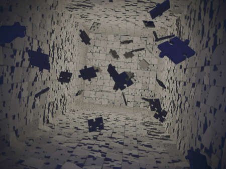 Puzzle that is decomposed symbol of instabilityの写真素材