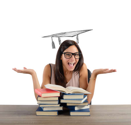 Student after much study arrives at graduationの写真素材