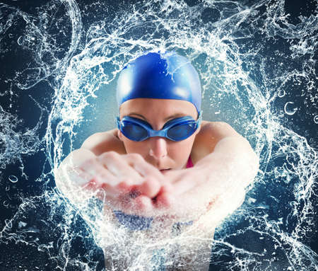 Woman swimmer in a important pool raceの写真素材
