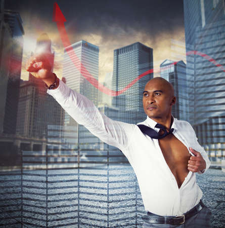 Determined businessman fierce as a superhero businessの写真素材