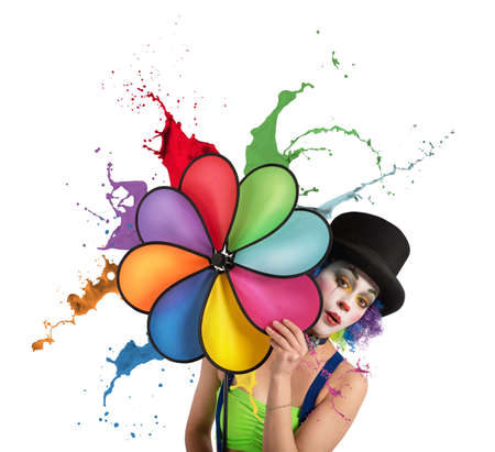 Clown with a helix rainbow colored drippingの写真素材