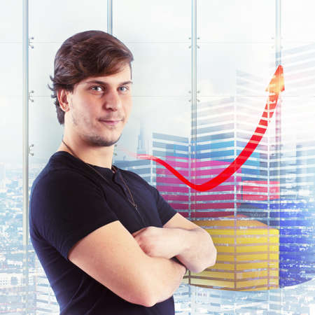 Boy satisfied with financial and economic growthの写真素材