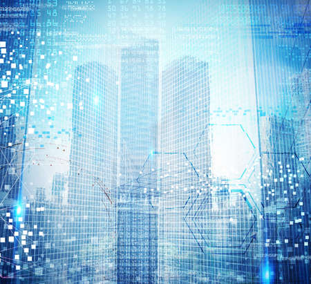Futuristic background of city designed to computerの写真素材