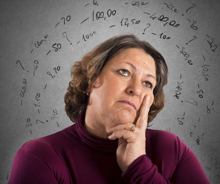 Worried woman thinks like repay its debts