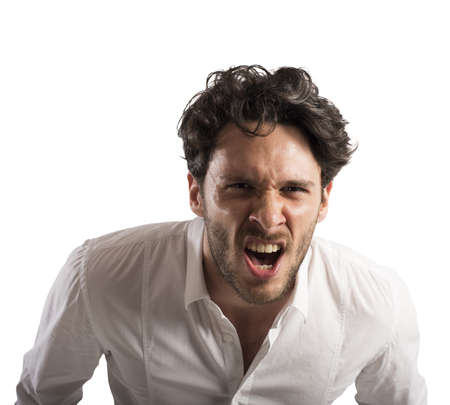 Angry businessman stressed out from work screamsの写真素材