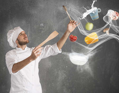 Chef creates a musical harmony with foodの写真素材