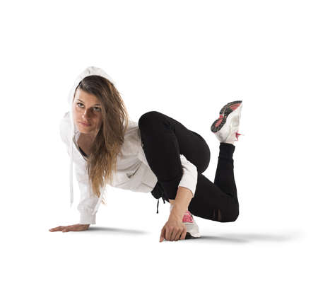 Street agile ballerina with hoody dance breakdanceの写真素材