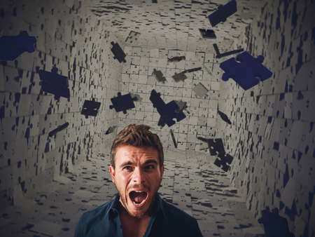 Businessman swallowed from instability and uncertainty fromの写真素材