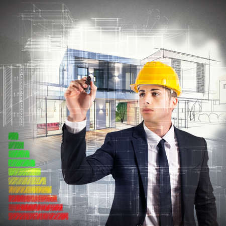 Architect designs a house and energy certificationの写真素材