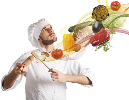 Creative chef plays a harmony of foodの写真素材