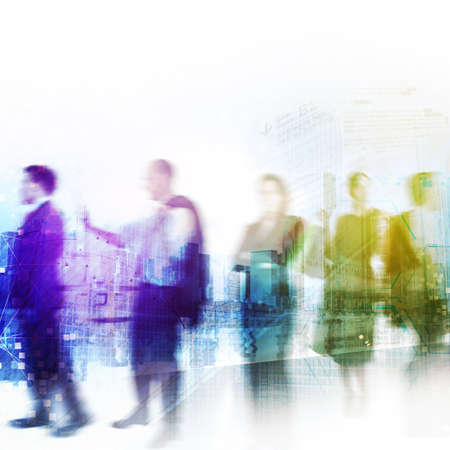 Busy business people with background of cityの写真素材