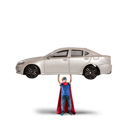 Superhero can lift a car with powersの写真素材
