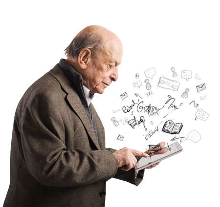 Aged send email and read with tabletの写真素材