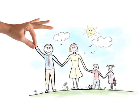 Happy family sketch in a sunny dayの写真素材