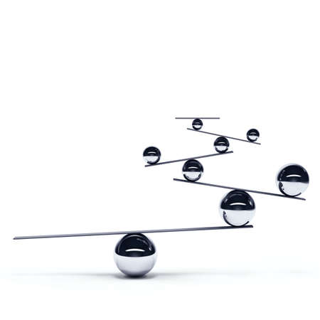 Iron balls in perfect balance on boardsの写真素材
