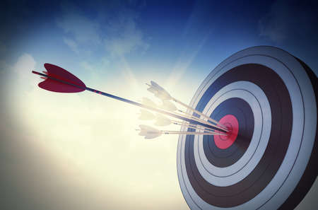 Target hit in the center by arrowsの写真素材