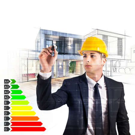 Architect designs a house and energy certificationの写真素材