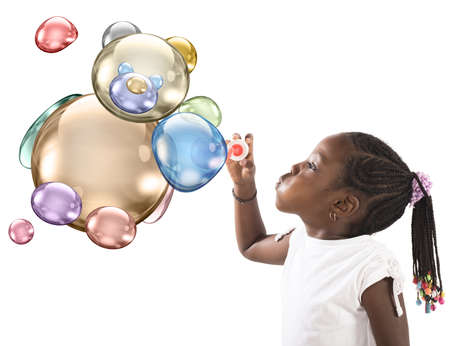 Child does with soap a teddy bearの写真素材