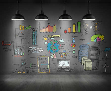 Drawings and graphics drawn on a wallの写真素材