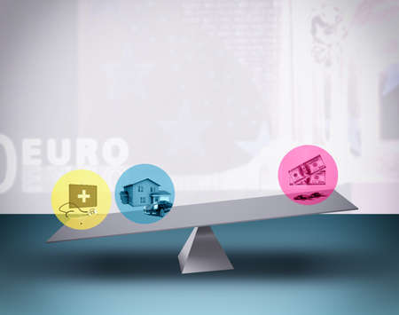 Scale with money and health and propertiesの写真素材