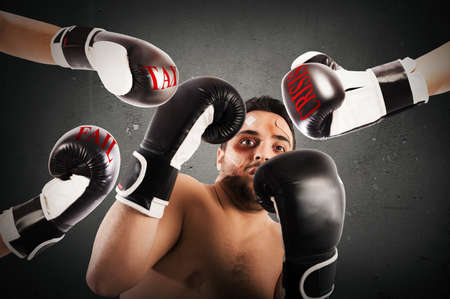 Frightened man boxer with plasters and bruises