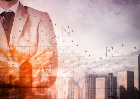Urban background with businessman in authority positionの写真素材