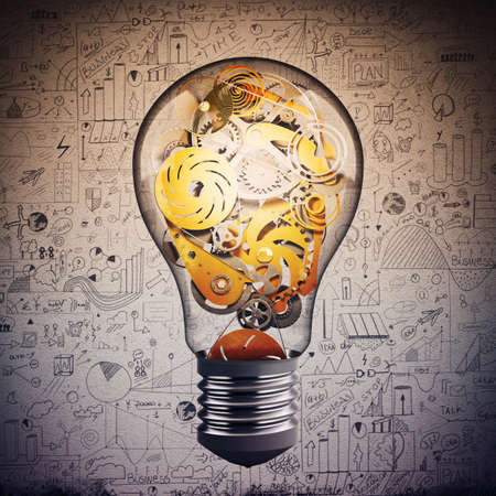 Bulb light with system of mechanical gearsの写真素材