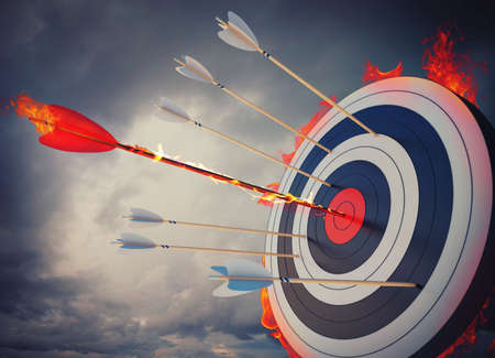 Flaming arrow hitting the center of target Flaming arrow hitting the center of target