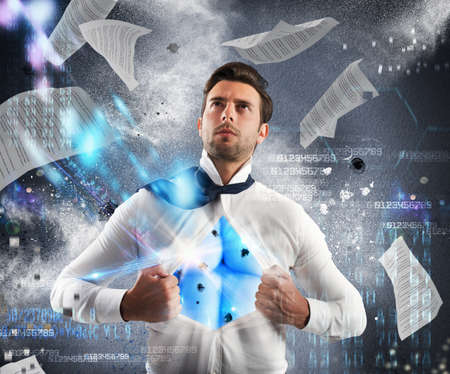 Superhero with bullet holes in the chestの写真素材