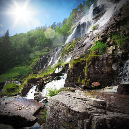 Background of wild natural landscape with waterfallの写真素材