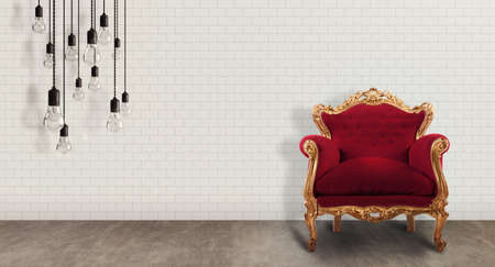 Room with red baroque armchair and bulbsの写真素材