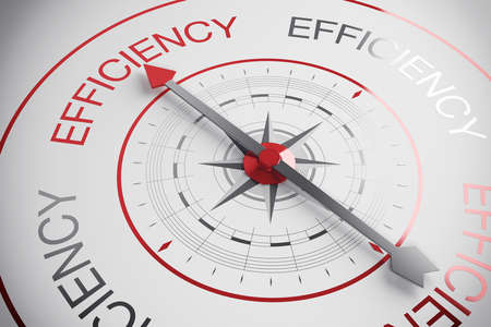3D Rendering of Compass arrow pointing to the word efficiencyの写真素材