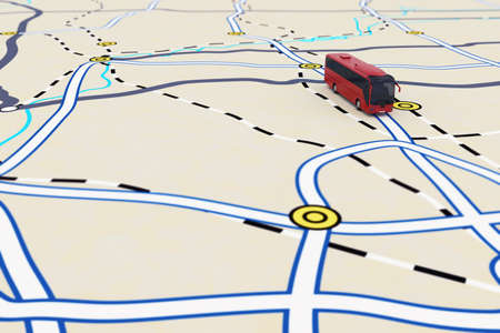 3D rendering of transport itinerary with bus