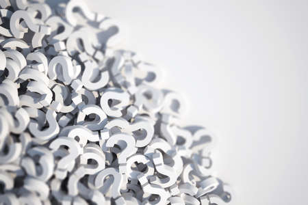 3D rendering of white question marks stackedの写真素材