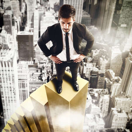 3D Rendering of man over a big step of statisticの写真素材