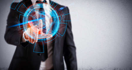 Man touching a screen with his finger