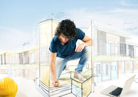 Man draws and designs the screening of a houseの写真素材