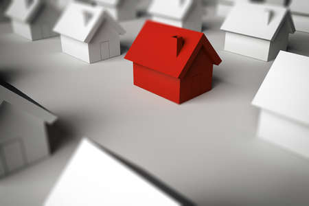 3D Rendering Model red house between models of housesの写真素材