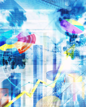 Background with city and graphs with market analysisの写真素材