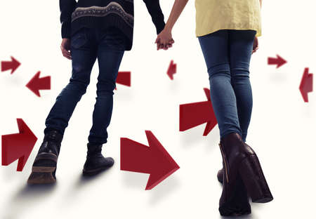 3D Rendering of couple walk between arrowsの写真素材