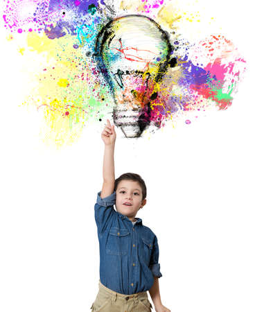 Child indicates a big colored bulb designed