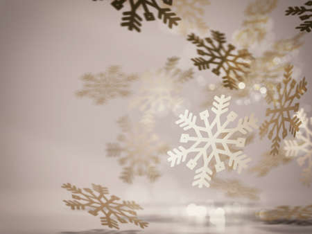 Falling golden snowflakes decoration for Christmas. 3D Renderingの写真素材
