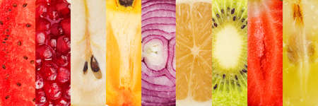 Collage of fruits and vegetables . Healthy food for wellness conceptの写真素材