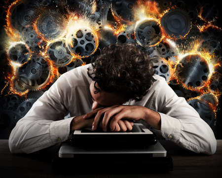 Failure and stress of a businessman with overheating gear system